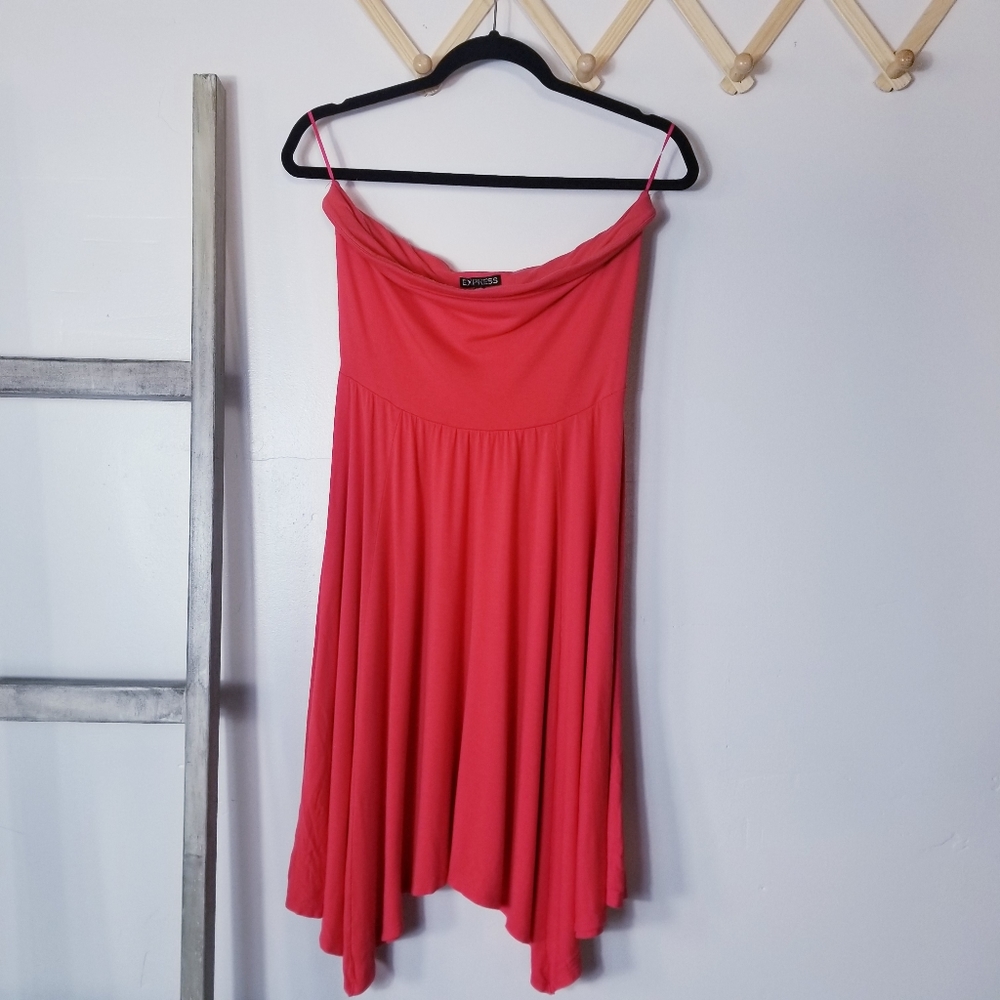 EXPRESS TUBE TOP FLARED DRESS ORANGISH PINK SIZE MEDIUM